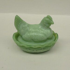 Westmoreland Glass Antique Green 3 1/2 Inch Small HEN on NEST, Signed WG